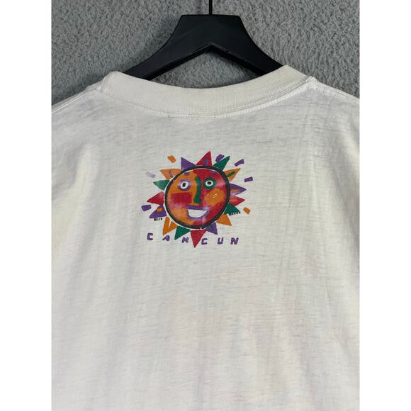 Vintage Cancun Mexico Sun Face Graphic T-Shirt XL Miro Toucan Tag White‎ Tee - Picture 12 of 13